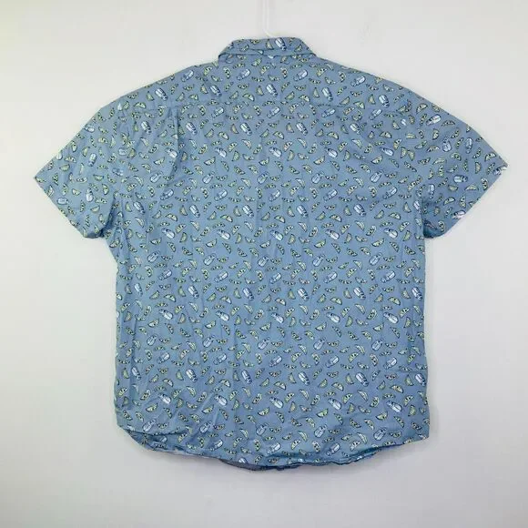 J Crew Men's XL Shirt Blue Lime Salt Print Mercantile Flex Button Up K8264 AT8 - Picture 5 of 5